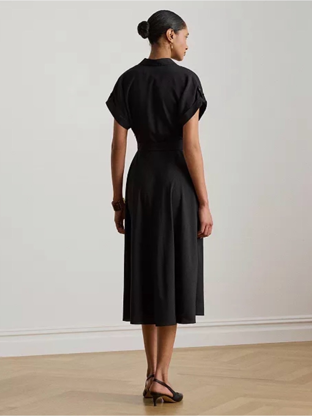 LAUREN Ralph Lauren Black Wrap-Front Midi Dress • Size 16 - Picture 7 of 9